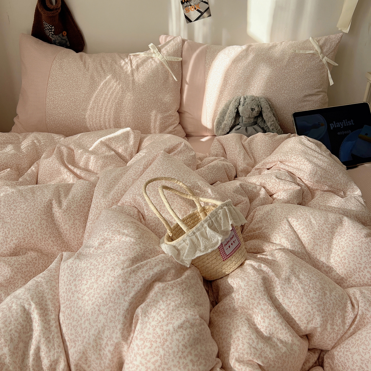 91家纺网 家纺一手货源 找家纺 沐芷 2026 【提供买家秀】公主风蝴蝶结A类古法水洗仿棉四件套床上用品三件套被套床单 公主蝴蝶结-玉