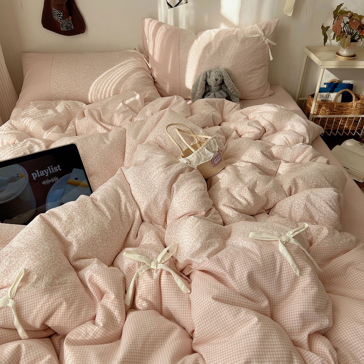 91家纺网 家纺一手货源 找家纺 沐芷 2026 【提供买家秀】公主风蝴蝶结A类古法水洗仿棉四件套床上用品三件套被套床单 公主蝴蝶结-玉