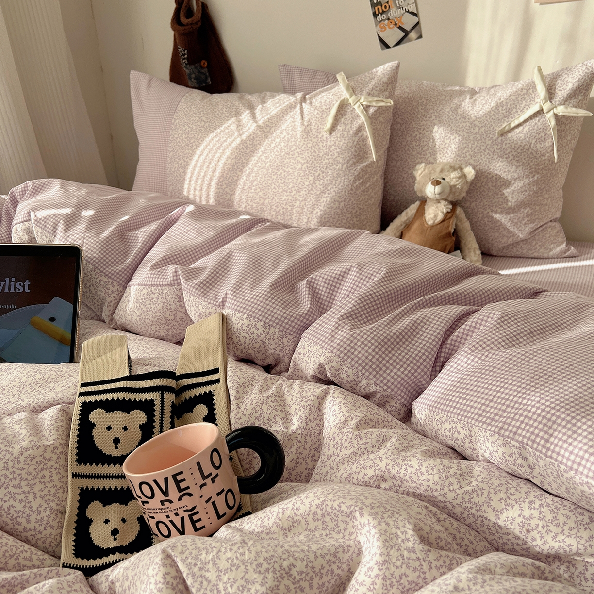 91家纺网 家纺一手货源 找家纺 沐芷 2026 【提供买家秀】公主风蝴蝶结A类古法水洗仿棉四件套床上用品三件套被套床单 公主蝴蝶结-紫