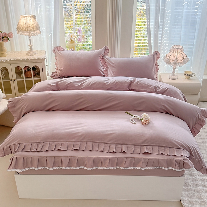 91家纺网 家纺一手货源 找家纺 （总）美达家纺 2026新款13372全棉素色单层床笠四件套