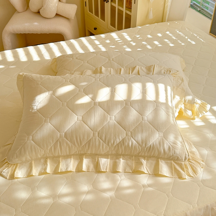 91家纺网 家纺一手货源 找家纺 美达家纺 2026新款13372全棉素色夹棉床笠 米白