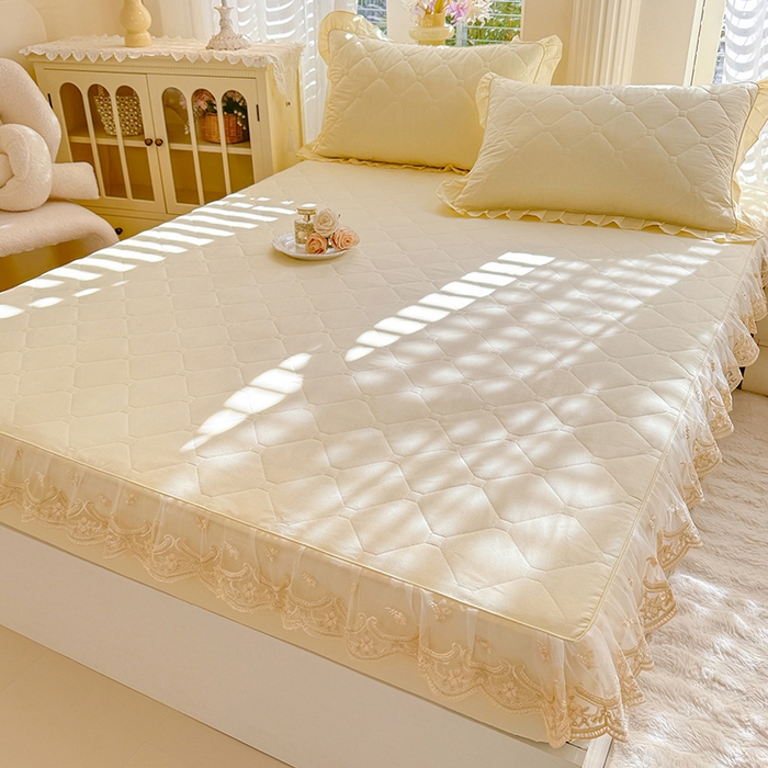 91家纺网 家纺一手货源 找家纺 美达家纺 2026新款13372全棉素色夹棉床笠 米白