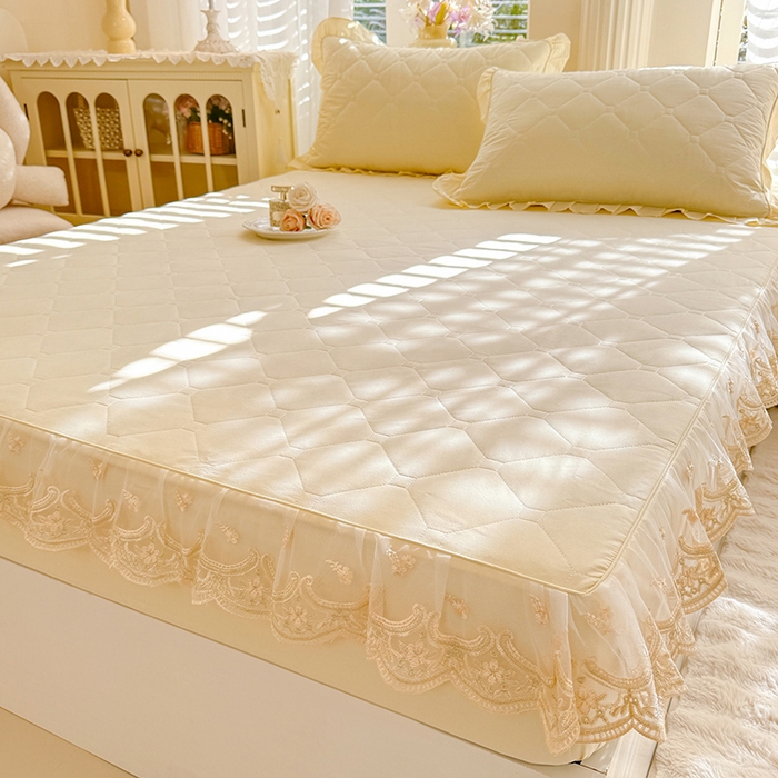 91家纺网 家纺一手货源 找家纺 美达家纺 2026新款13372全棉素色夹棉床笠 米白