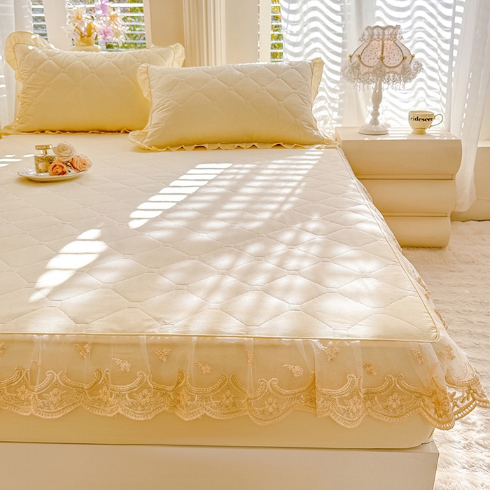 91家纺网 家纺一手货源 找家纺 美达家纺 2026新款13372全棉素色夹棉床笠 米白