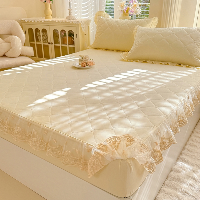 91家纺网 家纺一手货源 找家纺 美达家纺 2026新款13372全棉素色夹棉床笠 米白