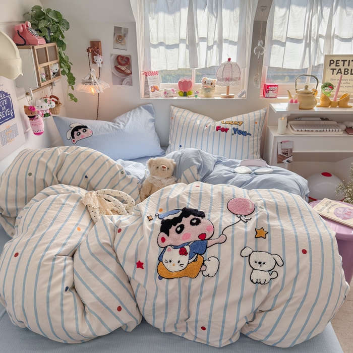 91家纺网 家纺一手货源 找家纺 （总）港岛妹妹 2026新款皱皱纱毛巾绣四件套（有买家秀）