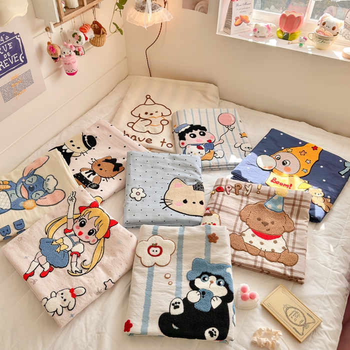 91家纺网 家纺一手货源 找家纺 （总）港岛妹妹 2026新款皱皱纱毛巾绣四件套（有买家秀）