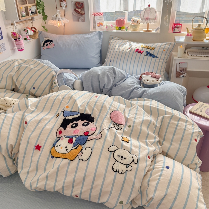 91家纺网 家纺一手货源 找家纺 港岛妹妹 2026新款皱皱纱毛巾绣四件套（有买家秀） 调皮小新