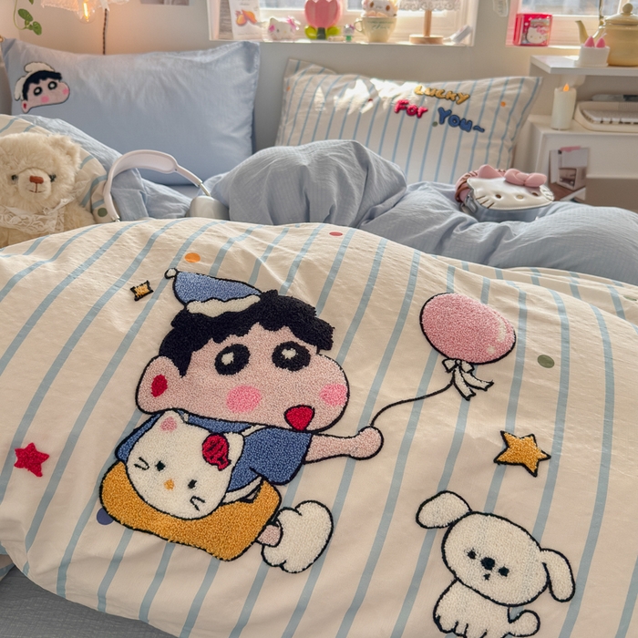 91家纺网 家纺一手货源 找家纺 港岛妹妹 2026新款皱皱纱毛巾绣四件套（有买家秀） 调皮小新