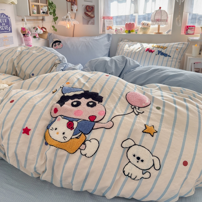 91家纺网 家纺一手货源 找家纺 港岛妹妹 2026新款皱皱纱毛巾绣四件套（有买家秀） 调皮小新