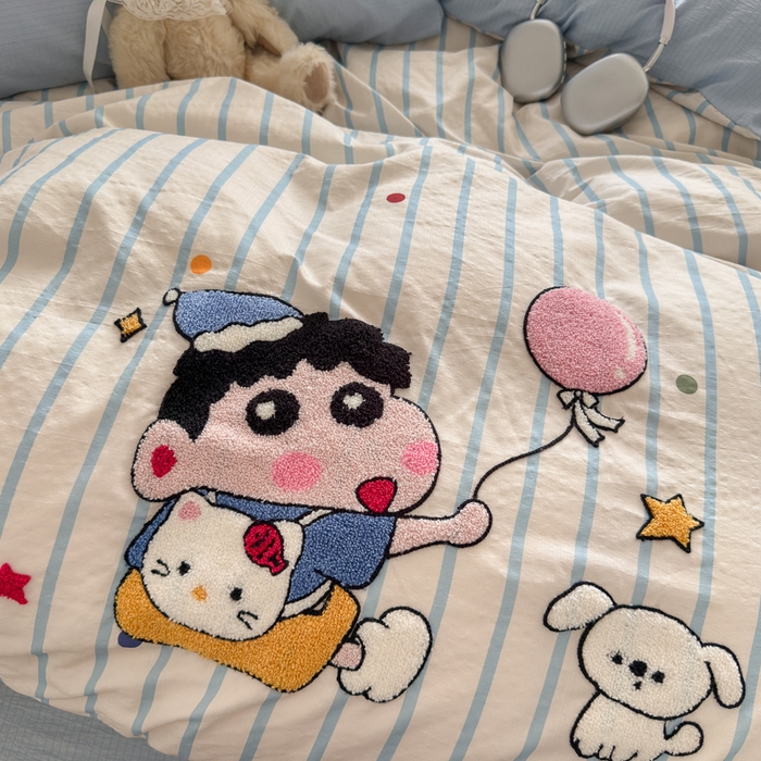 91家纺网 家纺一手货源 找家纺 港岛妹妹 2026新款皱皱纱毛巾绣四件套（有买家秀） 调皮小新