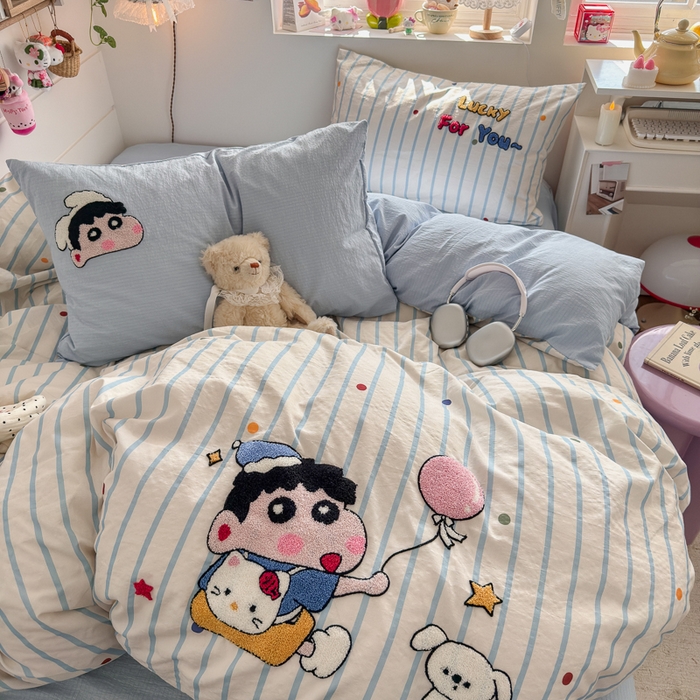 91家纺网 家纺一手货源 找家纺 港岛妹妹 2026新款皱皱纱毛巾绣四件套（有买家秀） 调皮小新