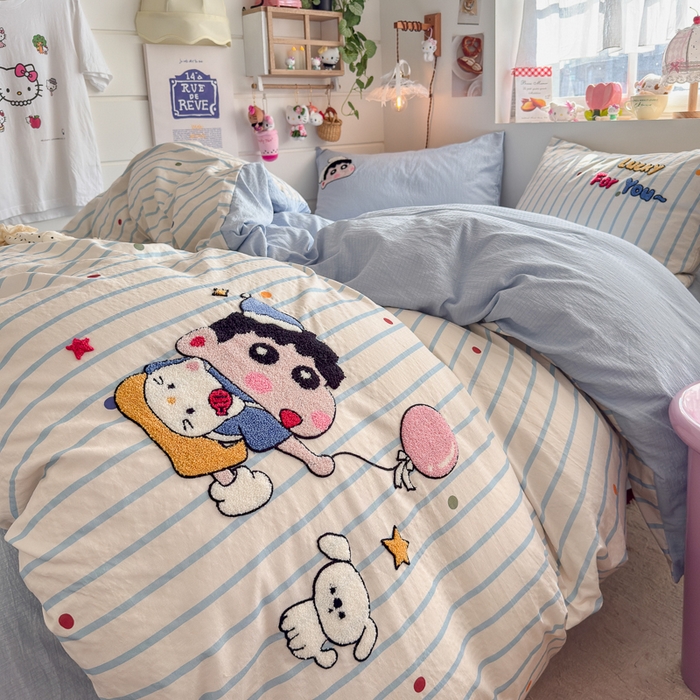 91家纺网 家纺一手货源 找家纺 港岛妹妹 2026新款皱皱纱毛巾绣四件套（有买家秀） 调皮小新