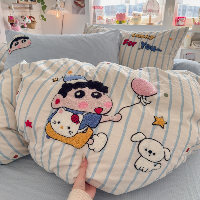 91家纺网 家纺一手货源 找家纺 港岛妹妹 2026新款皱皱纱毛巾绣四件套（有买家秀） 调皮小新