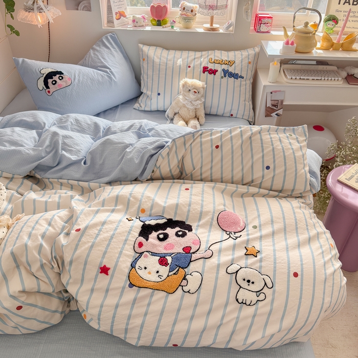 91家纺网 家纺一手货源 找家纺 港岛妹妹 2026新款皱皱纱毛巾绣四件套（有买家秀） 调皮小新