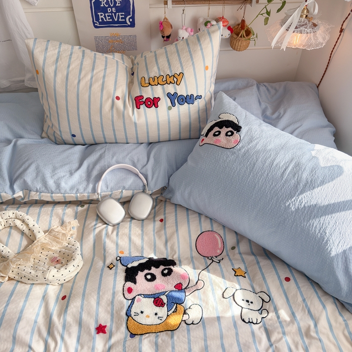 91家纺网 家纺一手货源 找家纺 港岛妹妹 2026新款皱皱纱毛巾绣四件套（有买家秀） 调皮小新