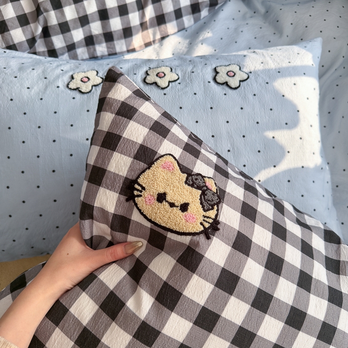 91家纺网 家纺一手货源 找家纺 港岛妹妹 2026新款皱皱纱毛巾绣四件套（有买家秀） 可爱小猫