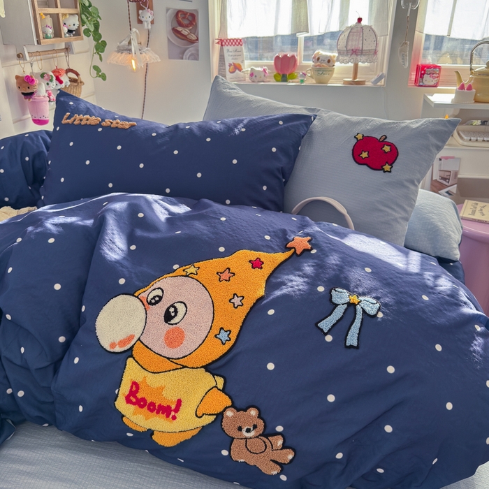 91家纺网 家纺一手货源 找家纺 港岛妹妹 2026新款皱皱纱毛巾绣四件套（有买家秀） 萌萌星