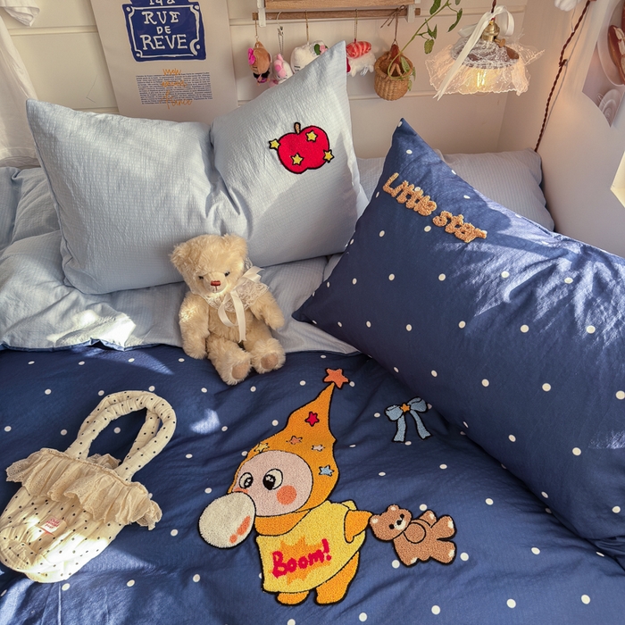 91家纺网 家纺一手货源 找家纺 港岛妹妹 2026新款皱皱纱毛巾绣四件套（有买家秀） 萌萌星