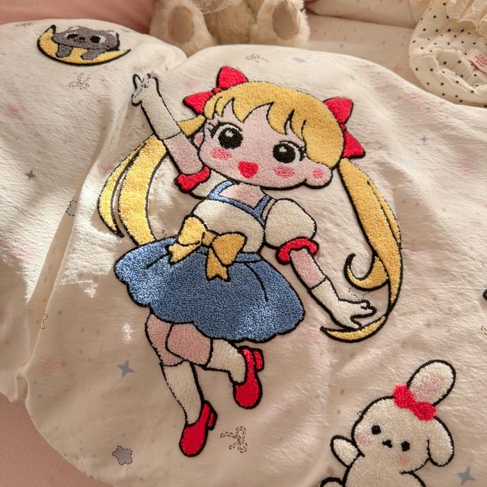 91家纺网 家纺一手货源 找家纺 港岛妹妹 2026新款皱皱纱毛巾绣四件套（有买家秀） 少女战士