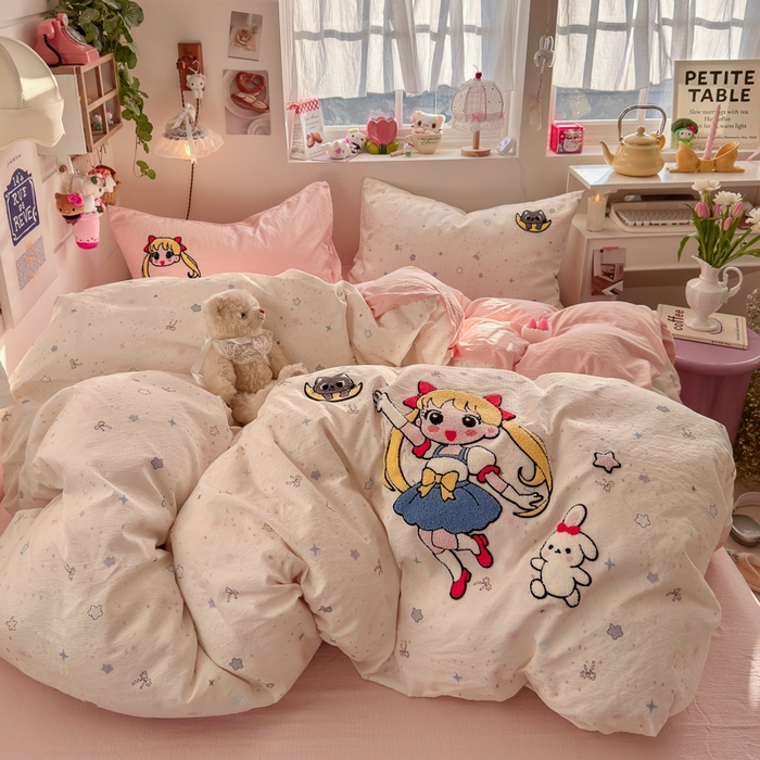 91家纺网 家纺一手货源 找家纺 港岛妹妹 2026新款皱皱纱毛巾绣四件套（有买家秀） 少女战士