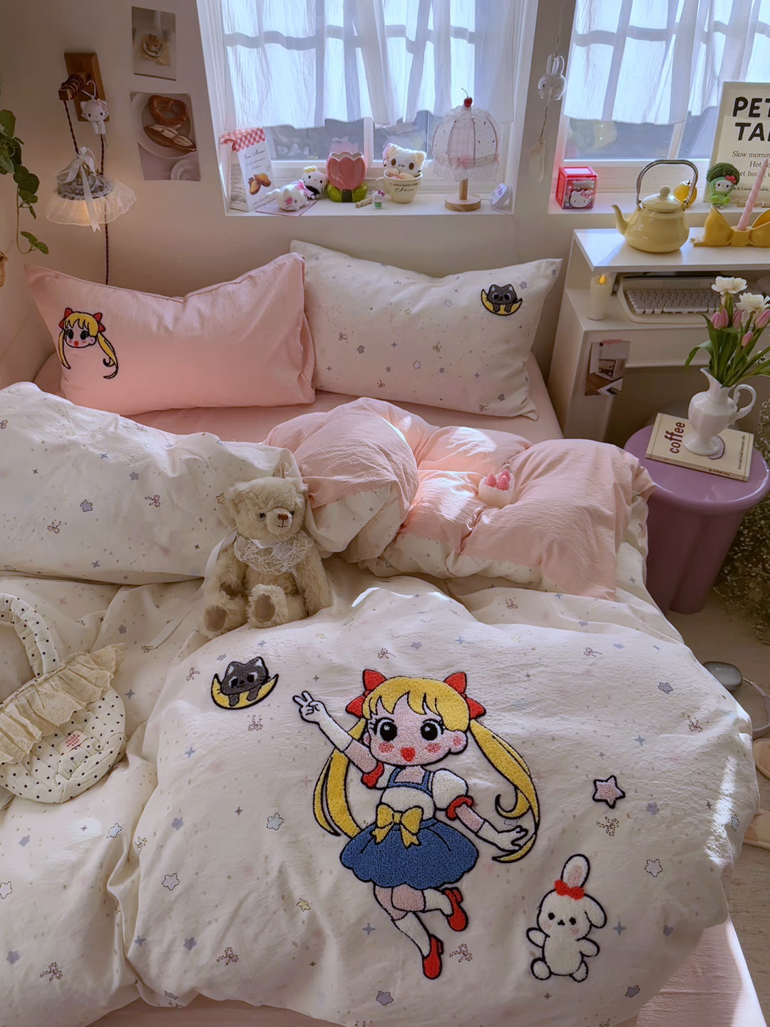 91家纺网 家纺一手货源 找家纺 港岛妹妹 2026新款皱皱纱毛巾绣四件套（有买家秀） 少女战士