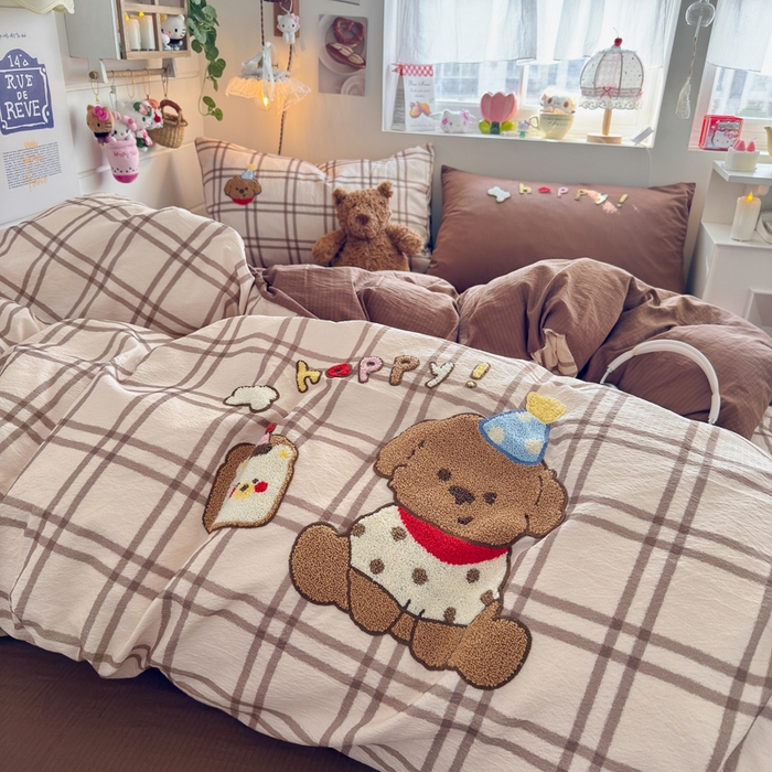 91家纺网 家纺一手货源 找家纺 港岛妹妹 2026新款皱皱纱毛巾绣四件套（有买家秀） 吐司汪汪