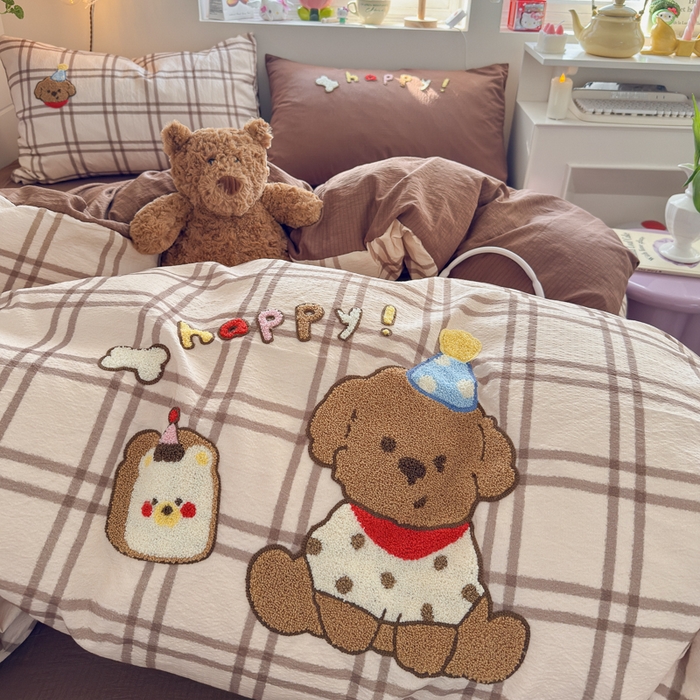 91家纺网 家纺一手货源 找家纺 港岛妹妹 2026新款皱皱纱毛巾绣四件套（有买家秀） 吐司汪汪