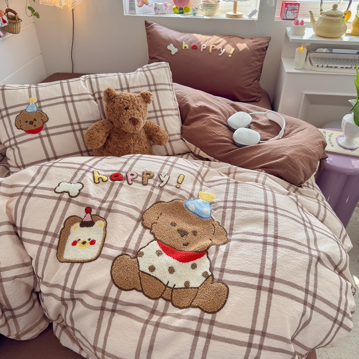 91家纺网 家纺一手货源 找家纺 港岛妹妹 2026新款皱皱纱毛巾绣四件套（有买家秀） 吐司汪汪