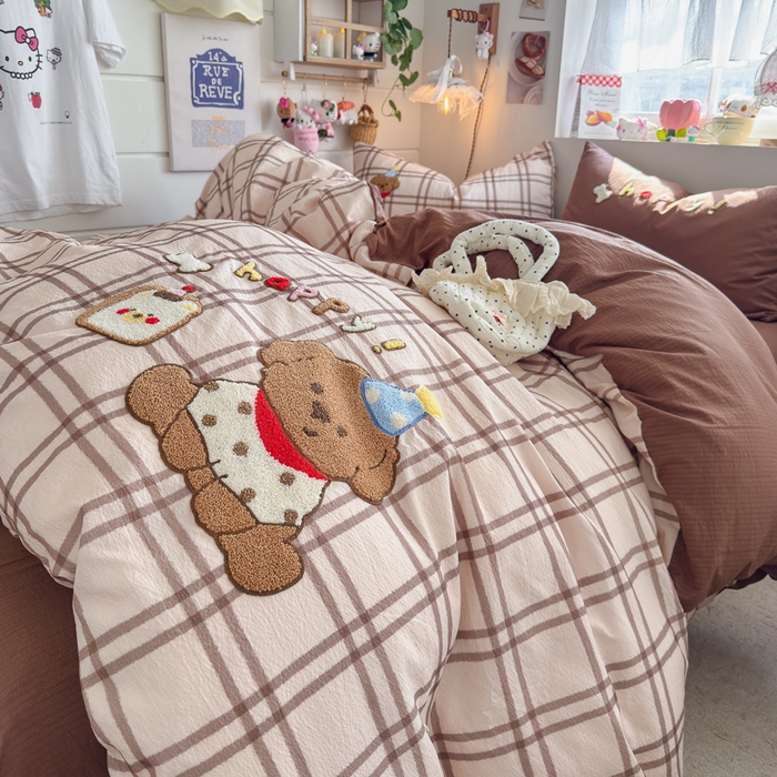 91家纺网 家纺一手货源 找家纺 港岛妹妹 2026新款皱皱纱毛巾绣四件套（有买家秀） 吐司汪汪