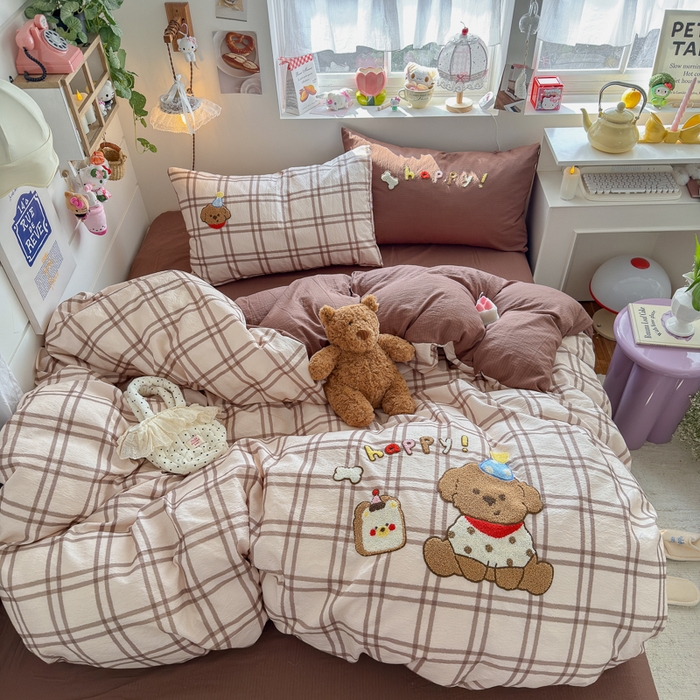 91家纺网 家纺一手货源 找家纺 港岛妹妹 2026新款皱皱纱毛巾绣四件套（有买家秀） 吐司汪汪