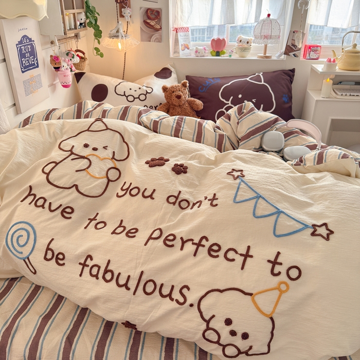 91家纺网 家纺一手货源 找家纺 港岛妹妹 2026新款皱皱纱毛巾绣四件套（有买家秀） 小狗家族