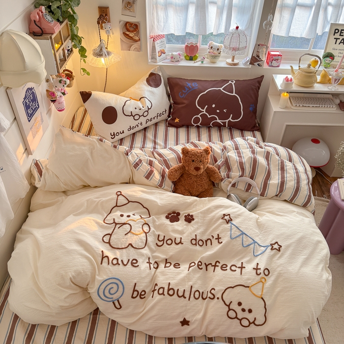 91家纺网 家纺一手货源 找家纺 港岛妹妹 2026新款皱皱纱毛巾绣四件套（有买家秀） 小狗家族