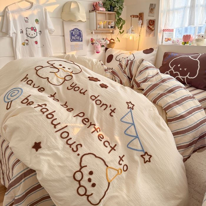 91家纺网 家纺一手货源 找家纺 港岛妹妹 2026新款皱皱纱毛巾绣四件套（有买家秀） 小狗家族