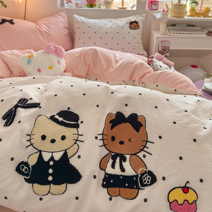 91家纺网 家纺一手货源 找家纺 港岛妹妹 2026新款皱皱纱毛巾绣四件套（有买家秀） 小香风kt