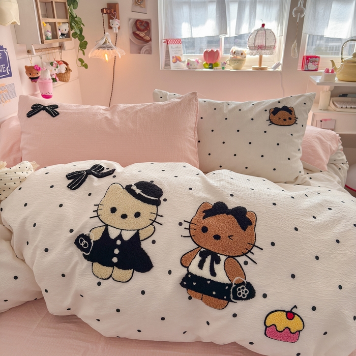 91家纺网 家纺一手货源 找家纺 港岛妹妹 2026新款皱皱纱毛巾绣四件套（有买家秀） 小香风kt