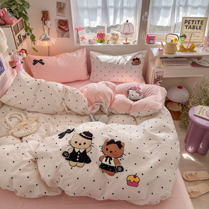 91家纺网 家纺一手货源 找家纺 港岛妹妹 2026新款皱皱纱毛巾绣四件套（有买家秀） 小香风kt