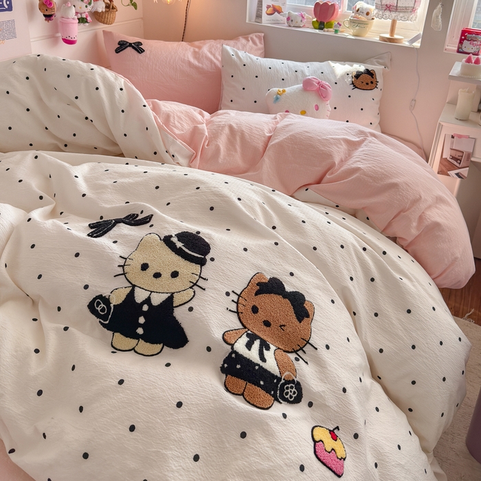 91家纺网 家纺一手货源 找家纺 港岛妹妹 2026新款皱皱纱毛巾绣四件套（有买家秀） 小香风kt