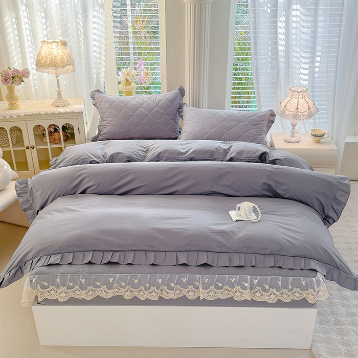 91家纺网 家纺一手货源 找家纺 （总）美达家纺 2026新款13372全棉素色夹棉床笠四件套