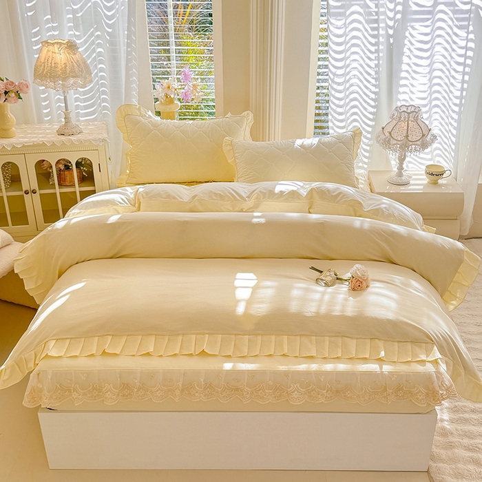 91家纺网 家纺一手货源 找家纺 （总）美达家纺 2026新款13372全棉素色夹棉床笠四件套