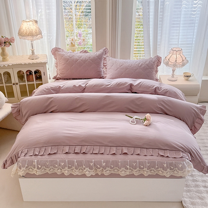 91家纺网 家纺一手货源 找家纺 （总）美达家纺 2026新款13372全棉素色夹棉床笠四件套