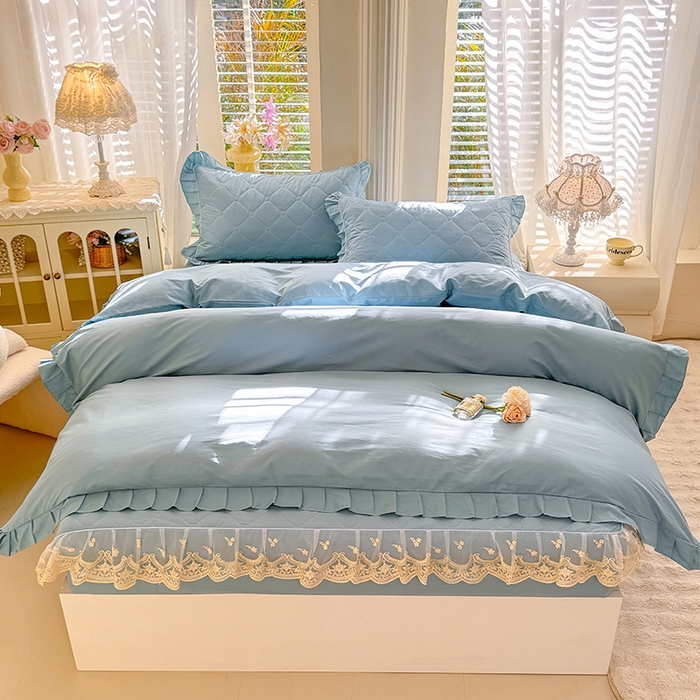 91家纺网 家纺一手货源 找家纺 （总）美达家纺 2026新款13372全棉素色夹棉床笠四件套