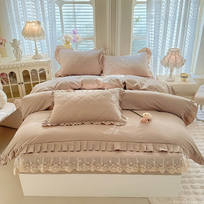 91家纺网 家纺一手货源 找家纺 （总）美达家纺 2026新款13372全棉素色夹棉床笠四件套