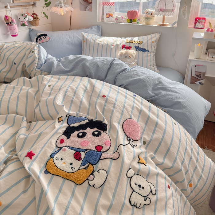 91家纺网 家纺一手货源 找家纺 海岛哥哥 2026新款皱皱纱毛巾绣四件套-含买家秀 调皮小新