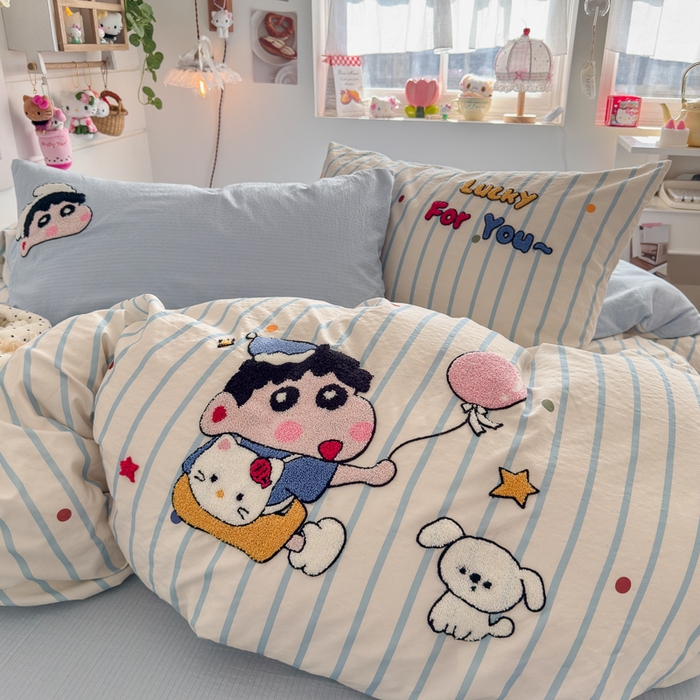 91家纺网 家纺一手货源 找家纺 海岛哥哥 2026新款皱皱纱毛巾绣四件套-含买家秀 调皮小新