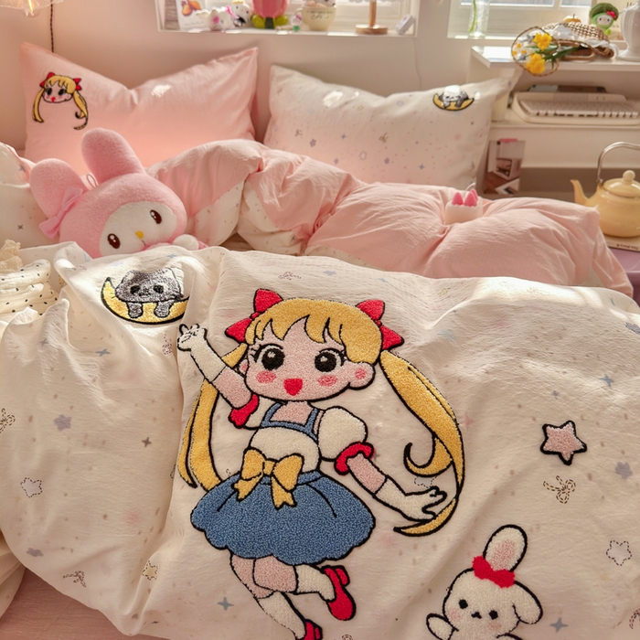 91家纺网 家纺一手货源 找家纺 海岛哥哥 2026新款皱皱纱毛巾绣四件套-含买家秀 少女战士