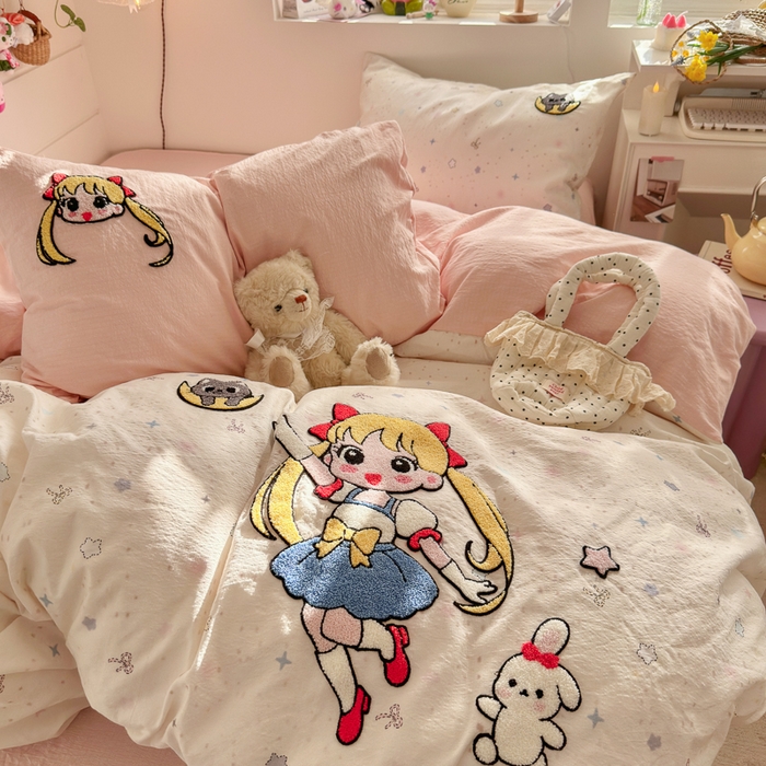 91家纺网 家纺一手货源 找家纺 海岛哥哥 2026新款皱皱纱毛巾绣四件套-含买家秀 少女战士