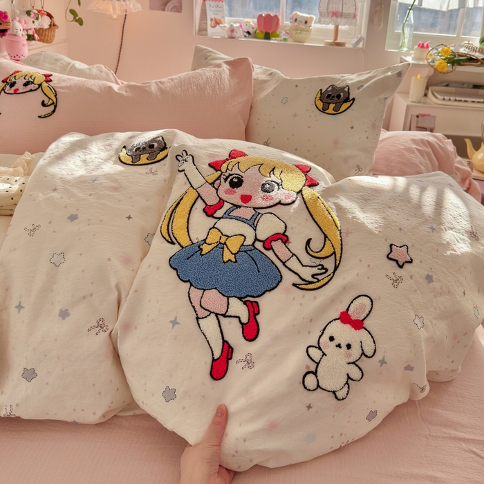 91家纺网 家纺一手货源 找家纺 海岛哥哥 2026新款皱皱纱毛巾绣四件套-含买家秀 少女战士