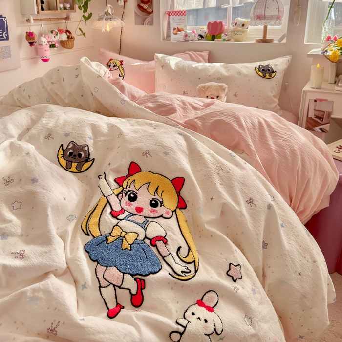 91家纺网 家纺一手货源 找家纺 海岛哥哥 2026新款皱皱纱毛巾绣四件套-含买家秀 少女战士