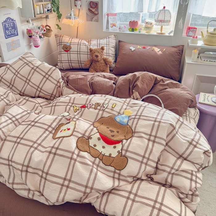 91家纺网 家纺一手货源 找家纺 海岛哥哥 2026新款皱皱纱毛巾绣四件套-含买家秀 吐司汪汪